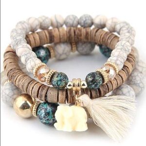 Boho Elephant Charm Bracelet (3) Set